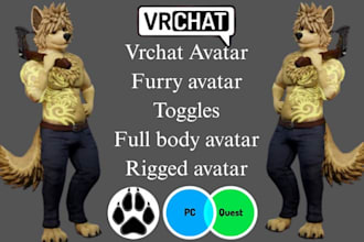 design furry vrchat avatar, 3d model, custom full body rigged unity vrc ready