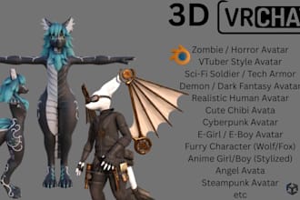 create custom vrchat avatar anime furry protogen , horror avatar or vtuber model