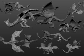 custom 3d dragon head stl,3d creature model, animal figurine,humanoid character