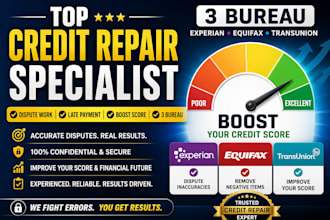 top credit repair specialist, dispute work,  late payment, boost score, 3 bureau