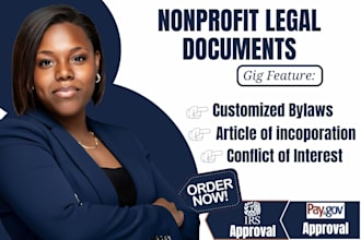 prepare irs compliant nonprofit bylaws and conflict of interest policy for 501c3