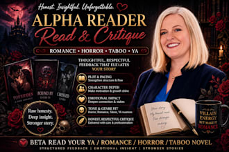 alpha reader read critique, romance horror taboo book beta read ya novel