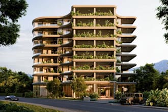 design architectural exterior, 3d house facade rendering, commercial building