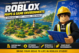 design and build roblox simulator map, obby game levels, tycoon roblox studio