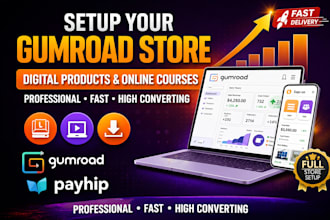 setup gumroad digital products store design and payhip online course website