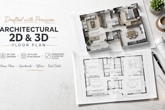 draft out architectural 2d floor plan, architectural 3d floor plan