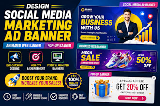 design social media marketing ad banner, animated web banner,  pop up banner