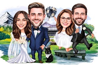 make a wedding couple caricature, a wedding cartoon portrait