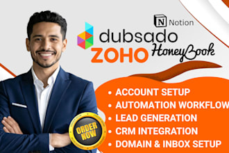setup honeybook, dubsado, zoho, notion workspace, crm automation