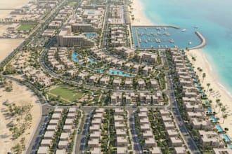 render waterfront residential development,aerial site plan,3d townhouse exterior