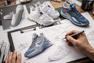 shoe design custom sneaker footwear, fashion design, bag tech, architectural