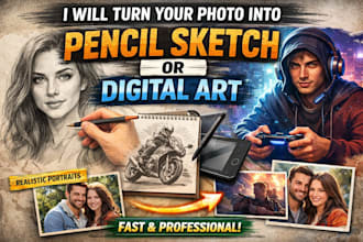 create pencil sketch, digital sketch and portrait from your photo