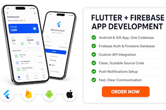 build your custom flutter firebase app for android ios app with auth database