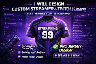 design custom streamer jersey, twitch esports jersey, gaming cartoon logo merch