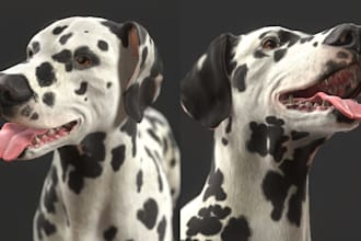 design realistic 3d printable dog model, pet sculpture, animal character stl