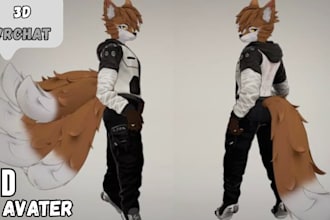create custom 3d vrchat furry avatar full body pc quest vtuber vrm model