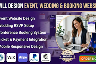 design a modern event, wedding, or conference website with booking system