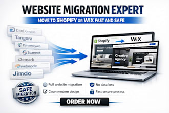 migrate dandomain tangora dynamicweb scannet demark builder to shopify wix exper