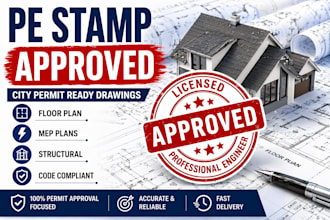 do pe stamp architectural drawing for city permit floor plan mep review