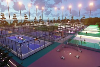 design sport field, basketball court, pickleball court, padel court,tennis court