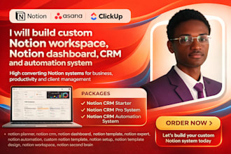 build custom notion workspace, notion dashboard, CRM and automation system