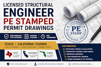 licensed structural engineer permit drawings texas california florida pe stamp