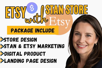 setup etsy shop, stan store marketing,  stan store digital products landing page