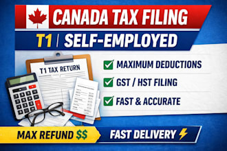 file canada tax return t1 for self employed, freelancers with maximum deductions