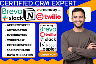 do slack monday crm zapier integration twilio notion fb meta ad brevo automation