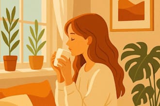 create cozy aesthetic interior illustrations in warm minimalist style
