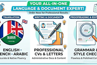 translate and proofread french english and arabic documents