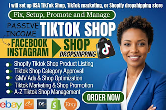 set up fix USA tik tok shop shopify store tiktok marketing for dropshipping