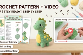 design crochet pattern PDF and video tutorial for etsy handmade products