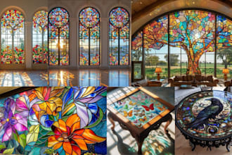 design stained glass illustration windows mural book cover design mosaic