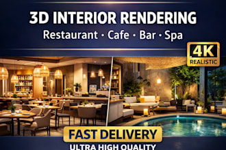 design 3d interior renders for restaurant, cafe, bar, and spa