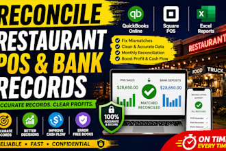 reconcile restaurant pos and bank records in quickbooks, square and excel