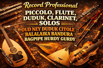record professional duduk, piccolo flute, bandura, clarinet,  for your song