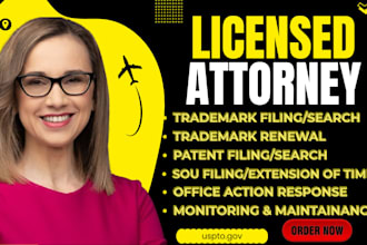 file your trademark and patent application, search, office action, sou