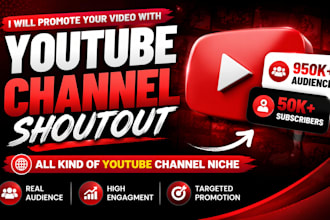 shoutout youtube channel to active 950k audience to grow organic usa subscribers
