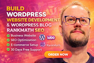 build wordpress website developmet business website wordpress blog, rankmath seo