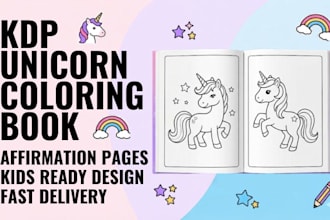 design a unicorn affirmation coloring book for kids KDP