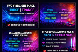 creation of professional house or trance playlist for any mood or event