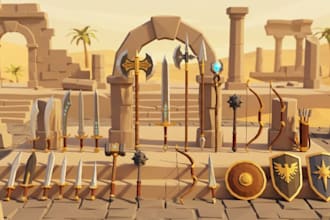 create low poly stylized 3d assets game props, object, assets pack rigging