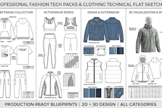 design fashion tech pack clothing technical flat sketch and apparel techpack