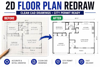 draw redraw 2d floor plan autocad blueprint site plan for city permit