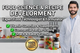 do food formulation, beverage, and vitamin gummies recipe development