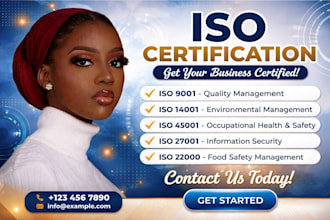 give iso 9001, 45001 , 14001, gmp, 22301 iso certification