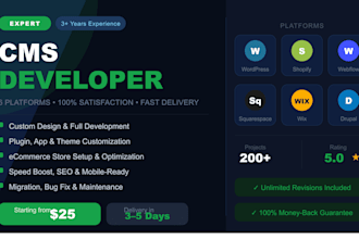 build a professional cms website on wordpress, shopify, or webflow