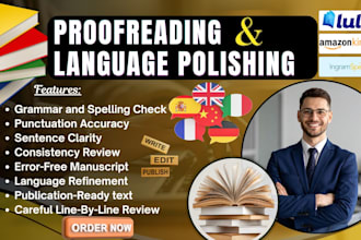 do amazon KDP manuscript proofreading, copy editing, and language polishing