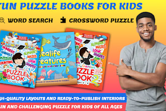 design puzzle book cover for amazon KDP, word search, crossword, sudoku